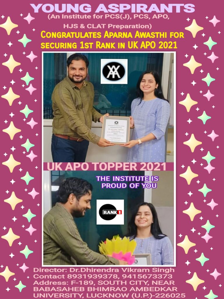 Aparna Awasthi Rank 1 (UK APO 2021)